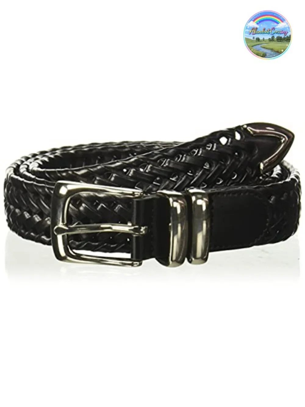 Men's Braided Leather Dress Belt with Single-Prong Buckle